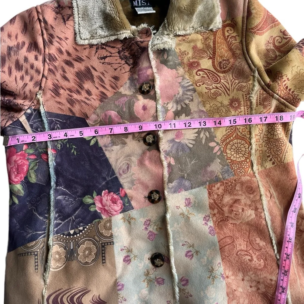 Faux Shearling Patchwork Mist Vintage Groovy Colorful Jacket Boho Small Rare